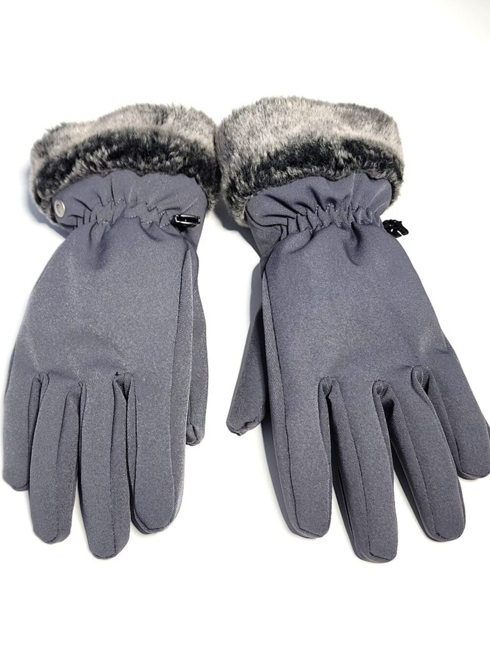 Head gray nylon & faux fur gloves